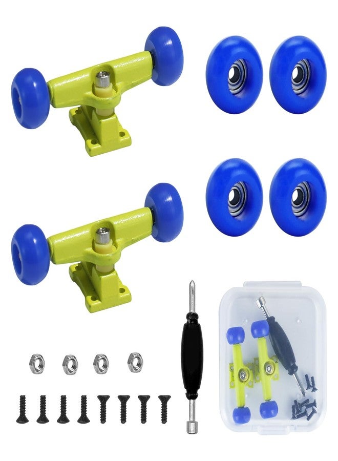 DisplayMore 19PCS Fingerboard Skateboard Bearing Wheels Tool Set, Yellow Trucks & Blue Spherical Fingerboard Bearing Wheels & Nuts & Screw & Screwdriver - Image 1
